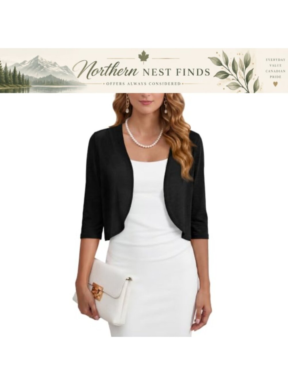 Womens 3/4 Sleeve Cropped Bolero Shrug Open Front Cardigan